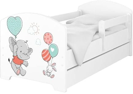 iGLOBAL Kinderbett Jugendbett mit Lattenrost und Matratze, eine Unterbett-Schublade mit Rollen, Rausfallschutz Kinderbetten für Mädchen und Junge (Elephant, 160x80 cm)
