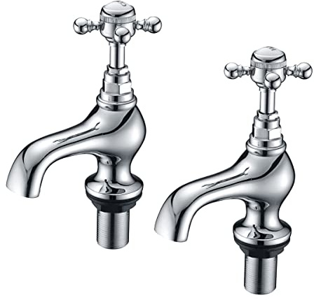Hilton Chrome Traditional Bathroom Sink Taps, Pair of Basin Pillar Taps with Cross Head Style Handles