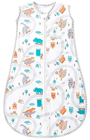 MIKAFEN Baby Schlafsack Sommer Ärmellos 0.5 Tog,100% Baumwolle Kinder Sommerschlafsack für Jungen und Mädchen (Dinosaurier,6-14 Monate)