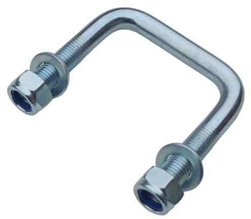 1 Stück M16 Vierkant U-Bolzen, U-Bügel, quadratische Bügelschraube mit Gewinde Stahl verzinkt - mit Sicherungsmuttern & Unterlegscheiben - (LW52 x LH125 mm)