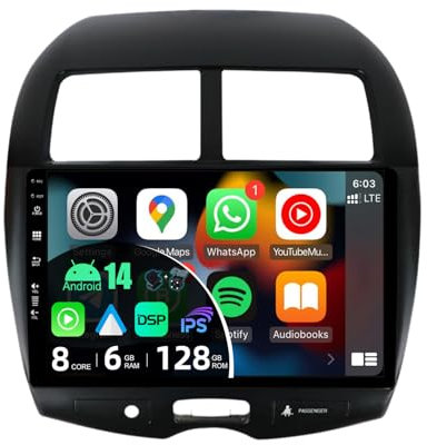 BXLIIYER - 6G+128G - Android 14 IPS Autoradio Passt für Mitsubishi ASX (2010-2019) - Kabellos CarPlay/Android Auto/DSP - LED Kamera & MIC - 10.1 Zoll 2 Din - DAB Lenkradsteuerung Fast-Boot 360-Kamera