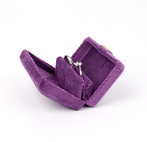 Yookin Ringbox aus Samt, Ringständer, Ringhalter, Hochzeit, Valentinstag, Ringetui, Verlobung, Anträge, Ringschatulle, Aufbewahrungsbox für Doppelringe (lila)