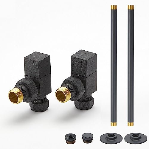 Milano Anthracite Angled Square Heated Towel Rail Radiator Valves and Pipe Connector Kit