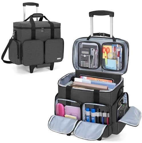 CURMIO Sac de Travail pour Enseignant, Sacoche à roulettes pour Ordinateur Portable de 15,6, Sac de Rangement Trolley pour Fournitures d'enseignant, Outils, Fournitures de Bureau, Artisanat, Noir