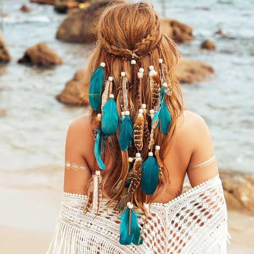 Zoestar Boho-Feder-Stirnband, indischer Stammes-Kopfschmuck, Federn, Quaste, Hippie-Kopfschmuck, Festival, Kostüm, Haarschmuck für Frauen und Mädchen (D)