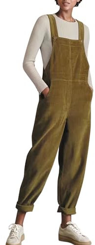 Petalum Latzhose für Damen, Trägerhose, lässig, Arbeitsoverall, ohne Ärmel, Knopfleiste, lässig, mit Taschen, für Frühling und Herbst, Armeegrün, 46