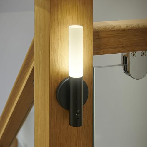 Auraglow Sensor Night Lights Black Metal, Rechargeable Magnetic, 4 Pack | USB C PIR wall lamp, portable indoor auto glow for hallway, stairs, bedroom and landing, adhesive mount