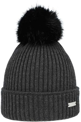 Eisglut Shelly Merinomütze Bommelmütze Anthrazit Wintermütze Damenmütze Fake-Fur Bommel
