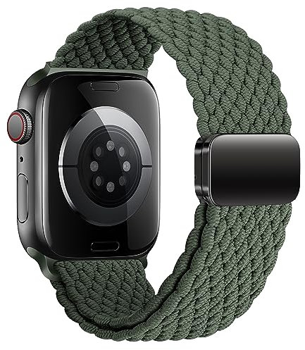 Geflochten Armband Kompatibel mit Apple Watch Armband 44mm 45mm 46mm 49mm 42mm für Damen Herren, Elastisch Nylon Armbänder mit Magnetisch für iWatch Ultra 3 2 1 SE 3 Series 11 10 9 8 7 6 5 4 3 2 1