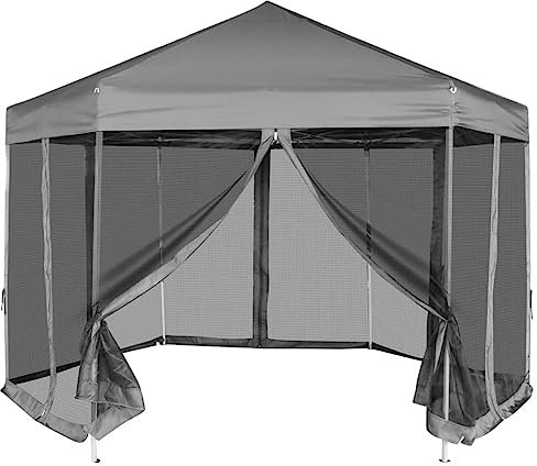 ZEYUAN Hexagonal Pop-Up Zelt mit 6 Seitenwänden Grau 3,6x3,1 m, Pavillon, Partyzelt, Gartenpavillon, Faltpavillon, Rennzelt, Anstellpavillon, Zelt Garten - 42111