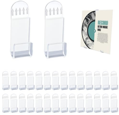 PEUTIER 30pcs Support Mural pour Disque Vinyle, Acrylique Support Mural pour Vinyle Auto-Adhésif Vinyl Record Wall Mount Minimaliste pour Collection de Cartes d'Affichage de CD LP (Transparente)