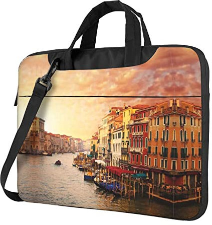 Schöne Venedig Canal View Print stilvolle Laptoptasche – lebendiges Design, ultimativer Schutz für Ihren Laptop, Schwarz , 15.6 inch
