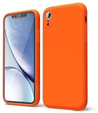 oakxco for iPhone XR Phone Case Liquid Silicone, Neon Bright Solid Color, Thin Slim Soft Rubber Gel Matte TPU Plain Simple Cover for Women Girl Cute, Neon Orange
