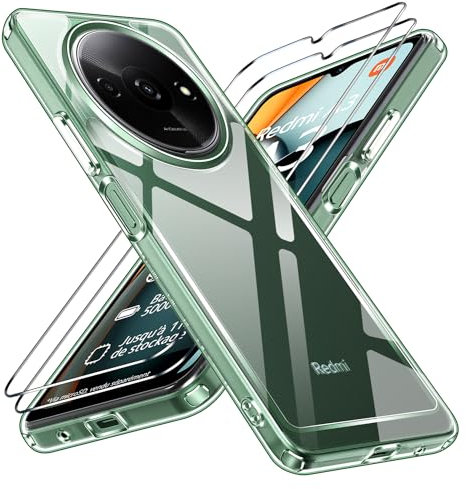 ivoler Anti-Amarillo Clara Funda para Xiaomi Redmi A3 / Redmi A3X con 2 Piezas Cristal Templado, [Protección Militar] Carcasa Protectora Antigolpes Transparente Anti-Choques Bumper Case