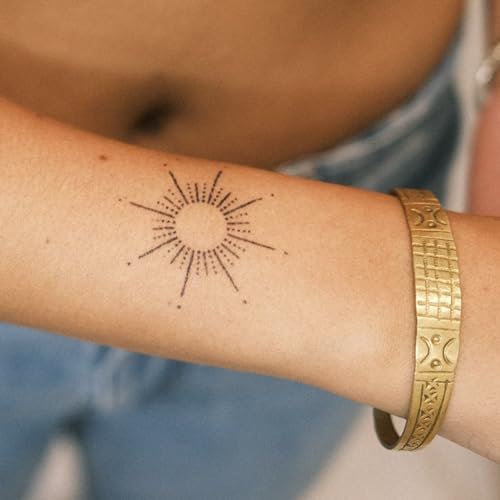 Inkster Kunstvolle Sonne | vegane & wasserfeste Temporäre Tattoos für Erwachsene - EU-Kosmetikzertifizierte Farbe - revolutionäres 2 Wochen Tattoo | Premium Klebetattoos & Fake Tattoo