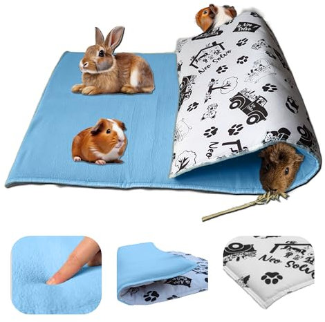 NEO SOLVO Fleece Spielplatzmatte für Meerschweinchen und Kaninchen - Alles in einem: eine Decke, EIN riesiger Tunnel, EIN Haus, EIN Kissen und EIN Bett - 70 cm x 105 cm - Blau
