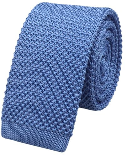 Rosiika Herren-Krawatte, einfarbig, strukturiert, gestrickt, schmale Krawatte, quadratischer Schnitt, Blau, Einheitsgröße