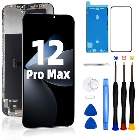 DTD Écran pour iPhone 12 Pro Max LCD 6.7 Remplacement FHD Écran Tactile 3D Assemblage du Cadre du numériseur et Kits de réparation True Tone Programmable (Models A2342,A2410,A2411,A2412)