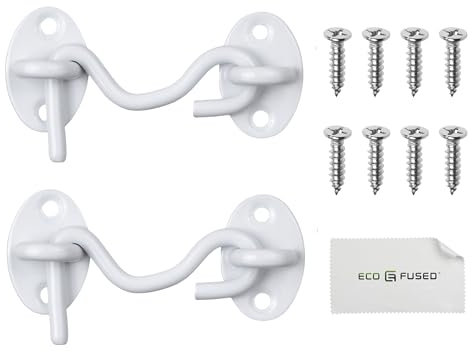 Eco-Fused Cierre de Gancho y Ojo de 3 pulgadas de servicio pesado - 2x Cerrojo para Puerta de Granero (Blanco), 8x Tornillos de Montaje - Ganchos de Acero Inoxidable con Recubrimiento en Polvo