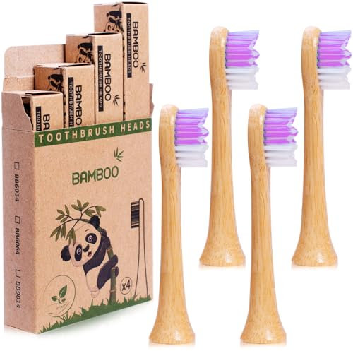 Ersatz-Zahnbürstenköpfe aus Bambus, 4 Stück, kompatibel mit elektrischen Zahnbürstenköpfen von Philips, biologisch abbaubar, umweltfreundlich, nachhaltig, recycelbar (lila 4 er Pack)