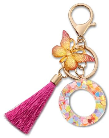 MORSUNBELA Porte-clés pour fille, porte-clés avec lettre, porte-clés papillon, porte-clés lettre initiale pour femme, rose, Rose-o, S