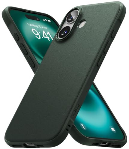 Ringke Onyx [Enhanced Grip Texture] Compatible with iPhone 16 Case, Slim Anti-Fingerprint Non-Slip Protective Phone Cover with Precisely Designed Camera Cutouts - Dark Green