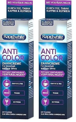 Rapid White Anti Color Zahnpasta, für Weißere Zähne, Ohne Wasserstoffperoxid, Wirksame Formel, 75 ml (Packung mit 2)