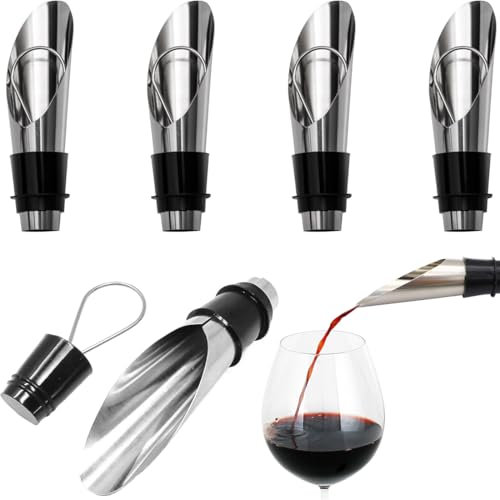 JEYORZY 5pcs Verseurs en Acier Inoxydable, avec 5 Bouchon Champagne et bouchon bouteille vin, Verseurs de Bec de Bouteille, Bouchon Bouteille Champagne réutilisable bouchon aux fuites Restez frais