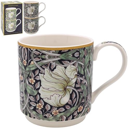 The Leonardo Collection William Morris Pimpernel Mugs Set of 2 | Stylish Tableware for Home Use | Coffee Cups for Every Occasion | Ideal Mens and Birthday Gifts