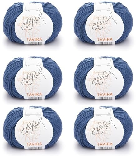ggh Tavira Box | 6x50g (insg. 300g) Baumwolle zum Stricken oder Häkeln - Farbe 037 - Weiches Indigo
