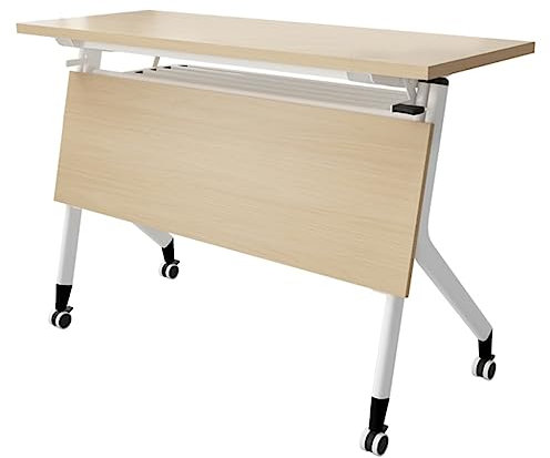 Mobiler Konferenzraum-Trainingstisch mit feststellbaren Rädern und Bescheidenheitsplatte, faltbarer Seminartisch für Medienzentren, 180 x 60 x 75 cm, Holz-Finish, tragbare und vielseitige Lösung