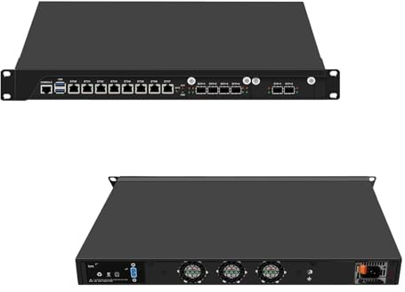 SJRC 19 Zoll Firewall Hardware C246 Core i7 8700, 8 Port i226V 2.5GbE LAN 1U Router PC with 6 x SFP+ 10GbE, 19” Rackmount Network Security Appliance with VGA, Barebone No RAM/SSD