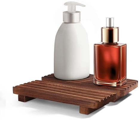 SAMEBUTECO Set of 2 Wooden Soap Trays for Kitchen Sink & Bathroom Counter | Rustic Farmhouse Soap Dish Holder with Riser | Decorative Wood Pedestal Stand for Vanity, Dispenser, and Countertop Décor