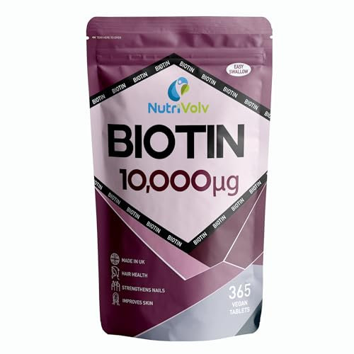 Biotin Hair Growth Supplement | 1 Year Supply | 10,000mcg Per Tablet | 365 Vegan Tablets | Hair Skin & Nails Vitamins for Women & Men | High Absorption D-Biotin | Hair Growth Vitamins | UK Made