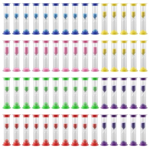 KEILEOHO Lot de 60 Mini sabliers en Plastique de 3 Minutes, 6 Couleurs pour la Cuisine, Le brossage des Dents, l'activité