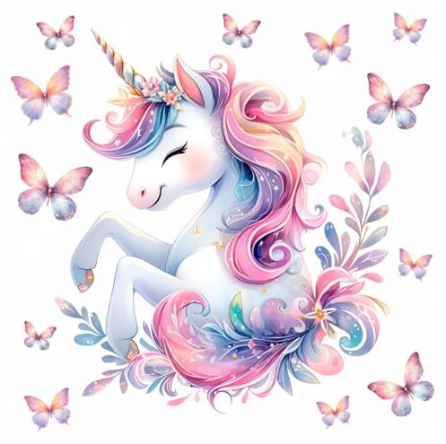nikima Schönes für Kinder 248 Wandtattoo Einhorn mit Schmetterlingen in 4 vers. Größen Größe 750 x 750 mm