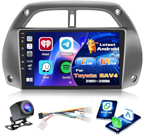 Inefala Radio für Toyota RAV4 2001-2006 Android 15 2+64G mit Wireless CarPlay Android Auto, 9 Zoll Bildschirm mit EQ 26UI FM RDS GPS Bluetooth WiFi SWC AHD Rückfahrkamera