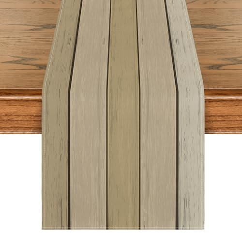 Artoid Mode Beige Planken Antik Alt Rustikal Holz Frühling Tischläufer, Herbst Küche Tisch Dekoration Drinnen Urlaub Party Dekor 40x180 cm