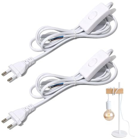 Cavo Alimentazione con Interruttore, 2pcs, cavi di alimentazione con spina e interruttore, per luci, lampade, lampadine, Cavo con Spina Europea e Interruttore a Pedale, colore nero, 1,8 metri