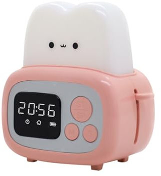 GBEVAUEIO Clock Cute Bread Maker Alarm Clock Sleeping Timing USB Rechargeable Lamp Bedside Table Desk Alarm Clock Birthday Holiday Alarm(Pink)