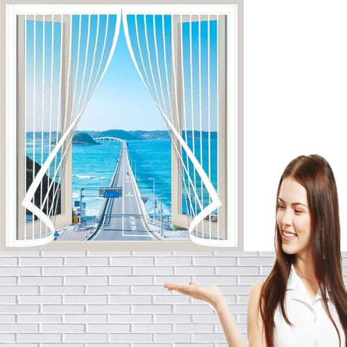 Insektenschutz Fliegengitter Fenster 95 x 113 cm Fiberglasgewebe Fliegenschutz Fenster Ohne Bohren für Holz/Aluminium Und Balkon, Weiß