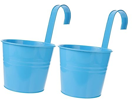 Mikikit 2 Stück Kreative Hängende Eimer aus Weißblech für Blumen und Pflanzen Nicht Leicht zu Verblassen für Zaun und Haushaltsdekoration
