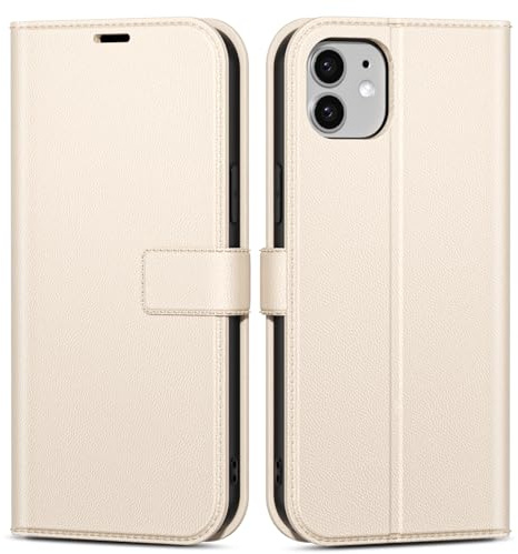 oakxco for iPhone 12 Mini Wallet Case with Credit Card Holder, Magnetic RFID Slim Folio Book Flip Leather Phone Case for Women Men Girl, Cute Soft Silicone Rubber Shockproof Cover, Beige White