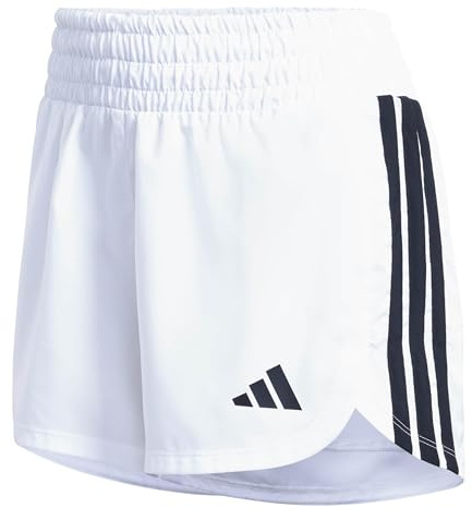 adidas Women's Pacer Workout Woven High Rise Shorts, White/Black, S 5 inch