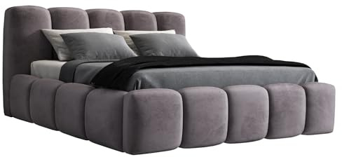 A&J MöbelLand Polsterbett 180x200 mit Bettkasten und Lattenrost – Sonic, Bett mit Matratze und Stauraum in Grau