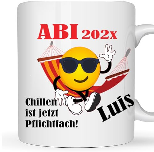 Geschenke zum Abitur für Abiturienten Jungen/Mädchen - Geschenkidee Abi 2025 bestanden - Gschenke Tasse mit Namen personalisiert (Emoji)
