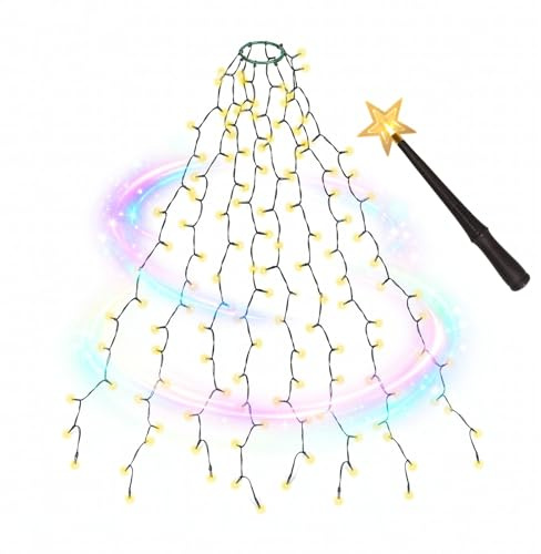 SALCAR Guirlande Lumineuse pour Sapin de Noël 1,5 m 8 guirlandes, avec baguette magique télécommande, 200 LED, jeté de guirlande lumineuse pour sapin de Noël de 90cm bis 150cm, Blanc Chaud