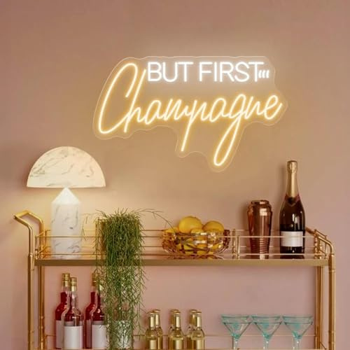 But First Champagne Neon Sign: Wedding Bar Decor USB Powered LED Decorative Lamp Unique Gifts Wall Decoration