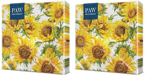 PAW - Servietten 3-lagig (33 x 33 cm) I 20 Stück I Perfekt für Geburtstage, Partys, Meetings I Herbst Tischdekoration I Bunte Papierservietten - Sonnenblumen Gelbe Blütenblätter I Dancing Sunflowers