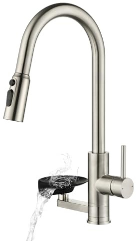 Rubinetto Lavello Cucina Miscelatore Lavaglassi Estraibile Doppia Uscita | Rubinetto Cucina con Doccetta Estraibile Mynaiad Doppia Uscita, Rotazione 360°, Acciaio 304 Spazzolato per Cucina